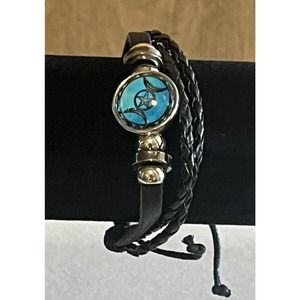 Triple Moon Goddess Bracelet Triple Moon Goddess Jewelry Braid Leather Bracelet